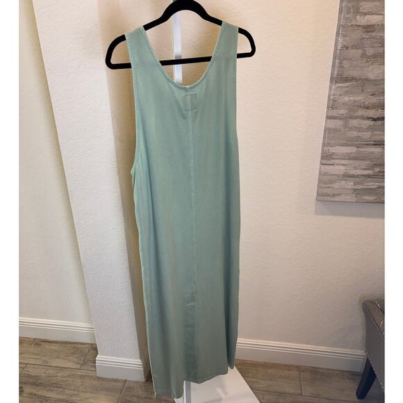 AMI Green Maxi Shift Dress Sleeveless Pocket Tencel Pullover Button Size Med NEW - Picture 2 of 4